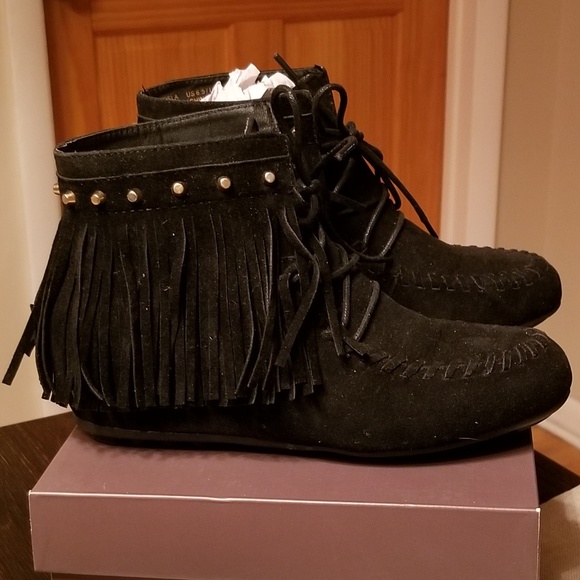 Leila Stone Shoes - Leila Stone black Fringe booties
